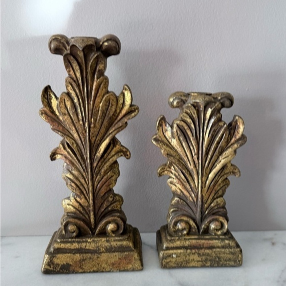 Elegant Gold Leaf Candle Holders a pair of vintage acanthus leaf